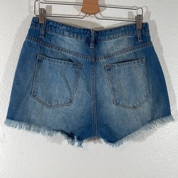 FASHION NOVA Frayed Raw Hem High Waisted Front Zipper Denim Jean Shorts 9 - Picture 2 of 6